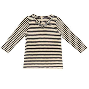 Women's J.Crew Embellished Jewel neck Crew Striped Long Sleeve Tee S Cream Navy